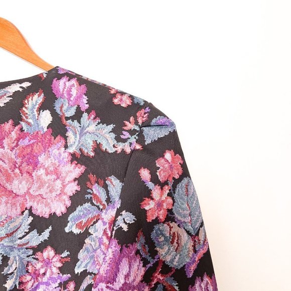 Vintage Purple and Black Floral Structured 80s Blazer Jacket - Picture 8 of 9